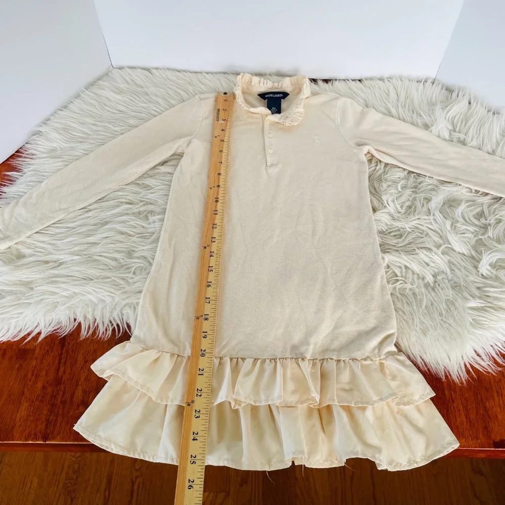 Ralph Lauren Girls Cream Long‎ Sleeve Ruffled Dress Size 6x